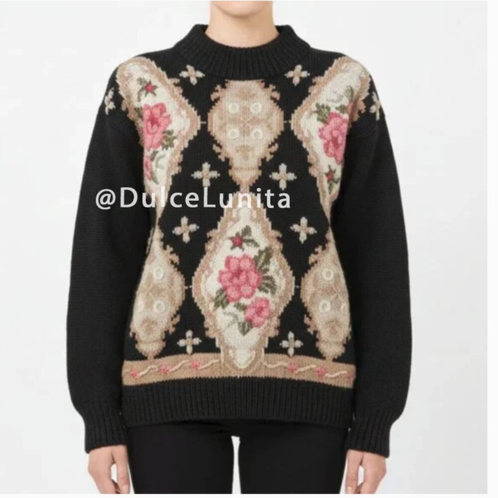 Vintage Cottagecore Floral Sweater Size M